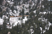 A train running up a mountain
